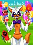  &lt;3 2016 4_fingers absurd_res animatronic anthro artyjoyful balloon black_sclera bow_tie canid canine cheek_tuft chest_tuft facial_tuft female fingers five_nights_at_freddy&#039;s five_nights_at_freddy&#039;s_world fox fur glowing glowing_eyes hair head_tuft heart_nose hi_res hook lipstick lolbit_(fnaf) looking_at_viewer machine makeup mammal orange_body orange_fur purple_cheeks robot shoulder_tuft tuft video_games white_body white_fur white_hair 