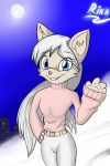  anthro blue_eyes breasts clenched_teeth clothed clothing domestic_cat fangs felid feline felis female fur hair hi_res mammal multicolored_body multicolored_fur open_mouth open_smile raynadkins simple_background smile solo teeth text two_tone_body two_tone_fur white_hair 