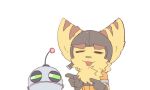  annoyed anthro brown_body brown_fur chibi clank_(ratchet_&amp;_clank) cute_face duo fur green_eyes happy kemono lombax machine male mammal positive_wishes_(artist) ratchet ratchet_and_clank robot sony_corporation sony_interactive_entertainment stripes video_games 