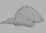  2020 anthro ass_up belly butt fur hi_res lying male mammal minedoo monochrome nude on_front overweight overweight_anthro overweight_male simple_background sketch solo ursid 