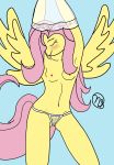  absurd_res anthro arms_above_head blue_background blush breasts cleft_of_venus clothing demitri_art equid equine eyes_closed female fluttershy_(mlp) friendship_is_magic hair hasbro hi_res horse lingerie mammal my_little_pony navel nipples pink_hair pink_nipples pony profile signature simple_background small_breasts solo spread_wings translucent translucent_clothing undressing wings yellow_body 