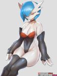  2020 3:4 4_fingers blue_hair blush breasts choker clothing female fingers gardevoir girlsay gloves hair handwear hi_res humanoid jewelry legwear leotard looking_at_viewer necklace nintendo not_furry pok&eacute;mon pok&eacute;mon_(species) shiny_pok&eacute;mon smile solo stockings video_games white_body 
