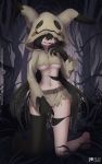  bottomwear claws clothing female forest humanoid kneeling looking_at_viewer mimikyu nintendo pok&eacute;mon pok&eacute;mon_(species) rilex_lenov skirt solo stitch_(disambiguation) torn_clothing tree video_games 