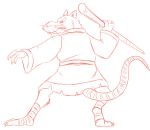  action_pose aggressive anthro barefoot buckteeth clothing male mammal master_splinter monochrome murid murine pose presenting_back rat red_and_white robe rodent simple_background solo staff teenage_mutant_ninja_turtles teeth teeth_showing thegreatmatsutzu whiskers white_background 