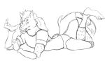  anthro black_and_white briefs butt canid canine canis clothing hair hunter_x_hunter long_hair lying male mammal monochrome open_mouth shirt simple_background sketch solo teeth_showing thegreatmatsutzu tongue_showing topwear underwear welfin white_background wolf 