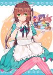  4girls :q absurdres alice_(wonderland) alice_(wonderland)_(cosplay) alternate_costume apron az_37331m bow brown_hair checkerboard_cookie cheshire_cat cheshire_cat_(cosplay) chibi cookie cosplay doki_doki_literature_club flying_sweatdrops food food_on_face fork frilled_apron frills green_eyes halloween halloween_costume highres holding holding_tray knees_together_feet_apart lace_border long_hair macaron mad_hatter mad_hatter_(cosplay) monika_(doki_doki_literature_club) multiple_girls musical_note natsuki_(doki_doki_literature_club) pink_legwear ponytail puffy_short_sleeves puffy_sleeves sayori_(doki_doki_literature_club) short_sleeves sitting solo_focus star_(symbol) striped striped_legwear sweat tongue tongue_out tray vertical-striped_legwear vertical_stripes white_apron white_bow wrist_cuffs yuri_(doki_doki_literature_club) 