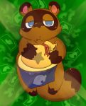  animal_crossing anthro brown_body brown_fur canid canine chibi fur hi_res male mammal money money_bag nintendo overweight overweight_anthro overweight_male raccoon_dog solo tanuki tiri_mama tom_nook_(animal_crossing) video_games 