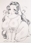  all_fours anthro belly big_breasts blush breasts curvy_figure female fur greyscale hair hi_res kemono lagomorph leaning leaning_forward leporid long_hair mammal monochrome neck_tuft nipples nude open_mouth painting_(artwork) pen_(artwork) rabbit sakuragiyomi seductive signature simple_background solo thick_thighs traditional_media_(artwork) tuft voluptuous watercolor_(artwork) 