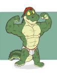  2016 abs anthro backwards_baseball_cap barefoot baseball_cap biped briefs bulge clothing crocodile crocodilian crocodylid flat_colors flexing front_view hat headgear headwear hi_res krunchycroc looking_down male muscular muscular_anthro muscular_male nipples pecs reptile scalie signature solo tighty_whities underwear white_clothing white_underwear 