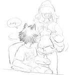  2020 anthro beanie bottomwear breasts canid canine canis clothing colo cutoffs denim denim_clothing domestic_dog duo female hat headgear headwear hoodie male mammal midriff monochrome pubes sam_(colo) shorts sitting sparkles topwear under_boob van_(colo) 