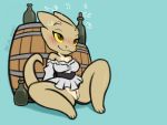  4:3 alcohol anthro barrel bedroom_eyes beverage blush bottomless breasts brown_eyes clitoris clothed clothing drunk drunk_bubbles eyeball6300_(chiv) eyebrows female genitals kobold narrowed_eyes partially_clothed pirate pussy raised_eyebrows rum scalie seducing seductive seductive_eyes seductive_gaze seductive_look seductive_smile shirt sitting sitting_on_floor slightly_chubby smile solo spread_legs spreading substance_intoxication thick_thighs topwear white_clothing white_shirt white_topwear yellow_body yellow_sclera 