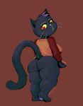  anthro bottomless brown_background butt clothed clothing felid feline female hi_res latchk3y looking_at_viewer looking_back mae_borowski mammal night_in_the_woods shirt_grab simple_background solo standing video_games 
