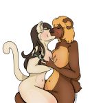  1:1 anthro arm_tuft big_breasts blonde_hair blush breast_grab breasts brown_body brown_fur brown_hair cheek_tuft duo elbow_tufts eyes_closed eyewear facial_tuft felid female female/female fur glasses hair hand_on_breast huge_breasts interspecies jinny kissing long_hair mammal multicolored_body multicolored_fur navel nude phoebe simple_background tuft two_tone_body two_tone_fur ursid white_background yukitenshi777 