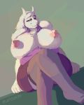  anthro big_breasts breasts clothed clothing eyewear female glasses hi_res huge_breasts latchk3y legwear nipples open_clothing open_shirt open_topwear pantyhose shirt solo teacher topwear toriel undertale video_games 