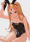  1girl abigail_williams_(fate/grand_order) animal_ears bangs bare_shoulders black_leotard blonde_hair blue_eyes blush breasts bunny_ears covered_navel fate/grand_order fate_(series) fishnet_legwear fishnets forehead highleg highleg_leotard keyhole leotard long_hair looking_at_viewer open_mouth parted_bangs playboy_bunny s.w sidelocks small_breasts strapless strapless_leotard thighs 