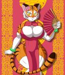  anthro big_breasts blush breasts felid female folding_fan hi_res huge_breasts mammal pantherine solo tansau tiger 