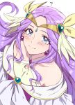  1girl ? absurdres blue_eyes blush closed_mouth collarbone cure_earth from_above fuurin_asumi healin&#039;_good_precure highres long_hair looking_at_viewer magical_girl precure purple_hair school_uniform sketch solo tiara upper_body white_background whoosaku 