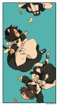  akai_sashimi animal_ears apron black_dress black_footwear black_hair blue_background cat_ears cat_tail dress falling frog maid_apron maid_dress original short_hair tail 