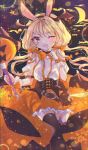  1girl absurdres animal_ears azur_lane benson_(azur_lane) blonde_hair bunny_ears fake_animal_ears halloween highres holding holding_wand huge_filesize jack-o&#039;-lantern long_hair looking_to_the_side open_mouth orange_eyes pointing pointing_at_self solo wand wine_(2148_wine) 