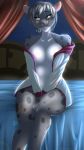  anthro blush breasts chinchilla chinchillid clothed clothing detailed_background female fur grey_body grey_eyes grey_fur grey_hair hair hi_res mammal multicolored_body multicolored_fur nipples open_mouth partially_clothed raynadkins rodent shy sitting solo teeth two_tone_body two_tone_fur white_body white_fur 