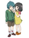  1boy 1girl biting black_hair blue_eyes blue_hair brown_eyes child dress fa_yuiry finger_biting finger_in_mouth gundam kamille_bidan short_hair shorts sweater ume-bayashi younger zeta_gundam 