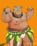 2020 absurd_res animal_humanoid anthro belly blush bulge clothing cute_fangs gomeisa hi_res humanoid live-a-hero male moobs nipples overweight overweight_male qqmelon888 simple_background solo underwear 