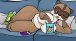  anthro anthrofied big_breasts blue_eyes breasts brown_body brown_fur candy chocolate chocolate_bar cookie crossgender dessert dreamworks female food fur furniture genitals hi_res lying mammal nipples on_side over_the_hedge oystercatcher7 procyonid pussy raccoon rj_(over_the_hedge) slightly_chubby snacks sofa solo thick_thighs wide_hips 