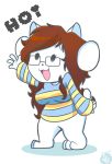  anthro bottomless clothed clothing eyewear glasses hair hi_res long_hair mammal simple_background standing tem temmie_(undertale) text undertale unknown_artist video_games white_background white_body 