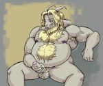  anthro armpit_hair asgore_dreemurr balls beard blonde_hair bodily_fluids body_hair bovid caprine chest_hair facial_hair foreskin genital_fluids genitals hair horn latchk3y long_ears male mammal masturbation musclegut nipples nude obese obese_anthro obese_male overweight overweight_anthro overweight_male penis precum pubes solo uncut undertale video_games 