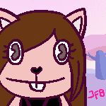  1:1 2d animated anthro brown_hair canid canine canis chibi digital_media_(artwork) female fur greeting hair happy happy_tree_friends htf_character htfstyle j.fbelen jfbelen long_hair low_res mammal piercing pink_body pink_fur pixel_(artwork) pixel_animation short_playtime smile solo thumbnail wolf 