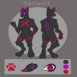  1:1 anonymous_artist anthro black_body black_fur fur hybrid male model_sheet purple_body purple_fur red_body red_fur solo tac_wolf 