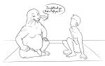  2020 anthro beastars black_and_white casual_nudity dialogue duo english_text feet fizzpop flaccid foreskin genitals hi_res human humanoid_feet humanoid_hands line_art male mammal marine monochrome moobs nude overweight overweight_anthro overweight_male penis pinniped sagwuan_(beastars) seal simple_background sitting spotted_seal text unretracted_foreskin whiskers white_background 
