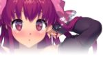  adjusting_hair amane_(dream_c_club) arms_up bow close-up detached_sleeves dream_c_club dream_c_club_(series) hair_bow ootomo_takuji red_bow red_eyes red_hair star_(symbol) wallpaper 