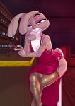  2020 akiric alcohol anthro armband barstool beverage bracelet breasts clothing cocktail cocktail_dress crossed_legs dipstick_ears disney female fur grey_body grey_fur hi_res jewelry judy_hopps lagomorph legwear leporid looking_at_viewer mammal multicolored_body multicolored_ears multicolored_fur purple_eyes rabbit ring_(jewelry) sitting smile solo stockings two_tone_body two_tone_fur white_body white_fur zootopia 