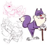  anthro balls bulge butt cane cartoon_network clothing crinkly_wrinkly flaccid fur genital_outline genitals hi_res male mature_(disambiguation) mooning ok_k.o.!_let&#039;s_be_heroes old penis penis_outline presenting presenting_hindquarters purple_body purple_fur purple_penis solo the-alfie-incorporated underwear 