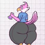  1:1 aliasing animated anthro avian beak big_butt butt butt_expansion clothing expansion eyewear feathers glasses huge_butt hyper male panty_lines potion sephaloid shirt short_playtime solo tail_feathers topwear torn_clothing 