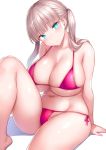  1girl aqua_eyes bikini breasts highres huge_breasts looking_at_viewer original pink_bikini silver_hair solo swimsuit tsukumiya_amane 
