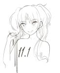  1girl artia artia_(artist) hand_in_hair headband highres hololive hololive_china looking_at_viewer monochrome sketch solo twintails virtual_youtuber white_background 