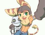  anthro big_ears brown_body brown_fur clank_(ratchet_&amp;_clank) clothing duo friends fur fur_tuft gloves green_eyes handwear happy kemono lombax machine male mammal positive_wishes_(artist) ratchet ratchet_and_clank robot selfie smiling_at_viewer sony_corporation sony_interactive_entertainment stripes tuft video_games 