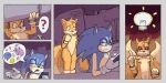  2:1 :3 ? anthro canid canine comic duo eulipotyphlan eyeshadow fox hedgehog latchk3y makeup male male/male mammal miles_prower phone sonic_the_hedgehog sonic_the_hedgehog_(series) speech_bubble 