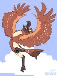  animancer avian bird chocobirb feral flying open_mouth semi-anthro sigmarr sky solo wings 