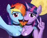  absurd_res anthro anthrofied big_breasts breast_squish breasts breasts_frottage choker cleavage clothed clothing equid equine female female/female french_kissing friendship_is_magic hi_res horn irisarco jewelry kissing mammal moon my_little_pony necklace night rainbow_dash_(mlp) squish tongue tongue_out twilight_sparkle_(mlp) unicorn 