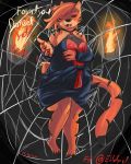  4:5 absurd_res anthro black_background blood bodily_fluids breasts clothed clothing dress ehldriel felid female halloween hi_res holidays makeup mammal pantherine simple_background slightly_chubby solo spider_web text tiger torch 