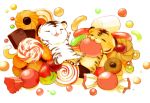  animal candy chai_(artist) chibi chocolate food lollipop nobody original signed tiger 