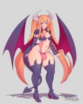  bulge clothing cuccokingu demon girly horn horned_humanoid humanoid legwear looking_at_viewer male not_furry panties solo spade_tail thick_thighs thigh_highs underwear wide_hips winged_humanoid wings 