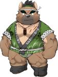  2020 anthro asian_clothing brown_body brown_fur canid canine canis clothing cute_fangs domestic_dog east_asian_clothing fundoshi fur happi_(clothing) japanese_clothing kemono kisukemk777 male mammal musclegut scar simple_background solo tokyo_afterschool_summoners underwear video_games white_background yasuyori 