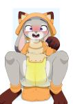  anthro blush bodily_fluids claws clothing diaper disney embarrassed female genital_fluids hi_res hoodie judy_hopps kigurumi lagomorph leporid looking_at_viewer mammal nyanyakotarou onesie open_mouth rabbit solo spread_legs spreading steam tears teeth tongue topwear urine wet_diaper wetting zootopia 