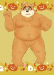  2020 anthro balls belly blush brown_body brown_fur eyes_closed eyewear fur genitals glasses halloween hi_res holidays humanoid_hands kemono male mammal moobs navel overweight overweight_male penis small_penis tokyo_afterschool_summoners ursid video_games volos yaki_atsuage 