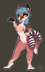  anthro blue_hair breasts cheek_piercing dasyuromorph ear_piercing ear_ring facial_piercing female frankie_scott furkinghell hair hi_res lip_piercing mammal marsupial mullet navel navel_piercing nipple_piercing nipples numbat piercing punk solo stripes surface_piercing wide_hips yellow_eyes 