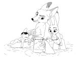  2020 4:3 anthro asterozoan bikini canid canine clothed clothing disney echinoderm english_text eyewear female fennec finnick fox group hi_res inktober inktober_2020 inner_tube judy_hopps judyhopps44 lagomorph leporid male mammal marine micro_bikini monochrome nick_wilde partially_submerged rabbit red_fox skimpy starfish sunglasses swimming_trunks swimwear text zootopia 